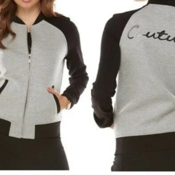 Juicy Couture Black & Gray Full Zip Baseball Jacket Women's L - Picture 2 of 14